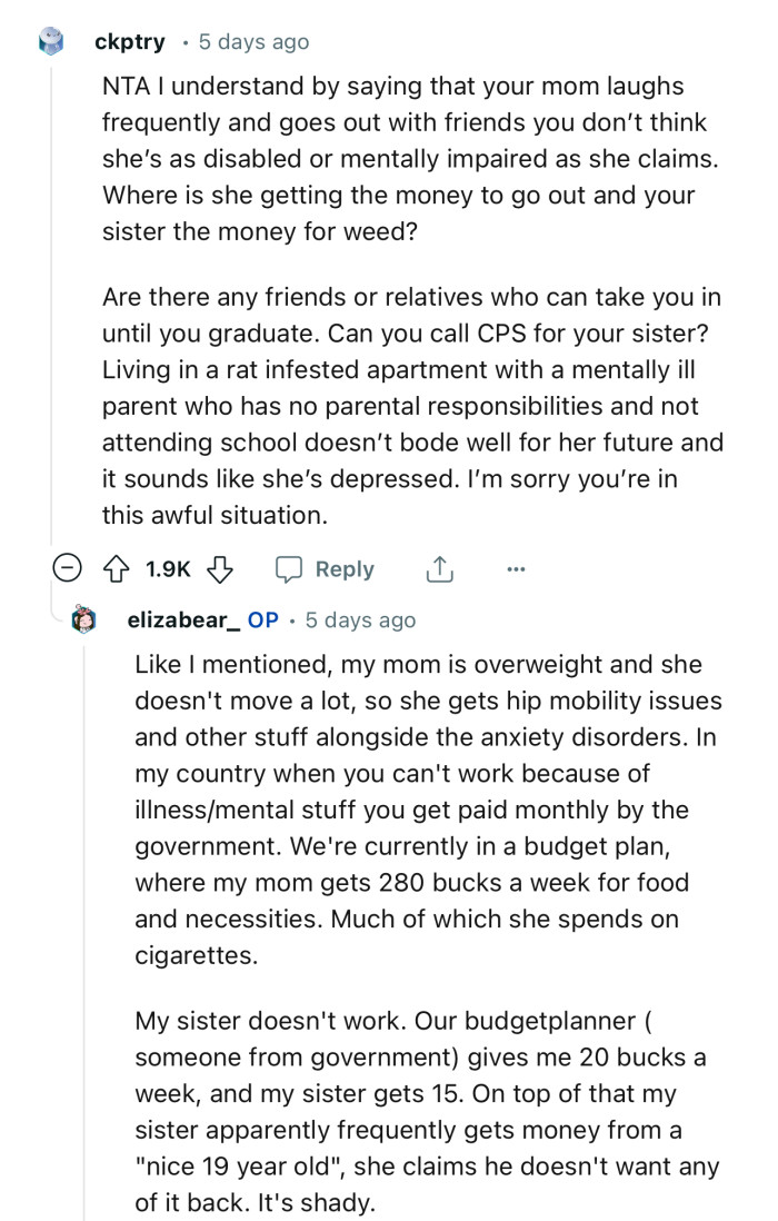 “Are there any friends or relatives who can take you in until you graduate? Can you call CPS for your sister?”