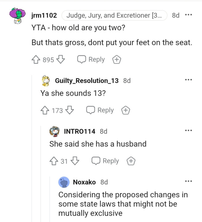 This Redditor says that it's gross to put one's feet on the seat