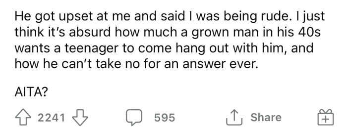 Now the OP is asking if he's the a**hole here.