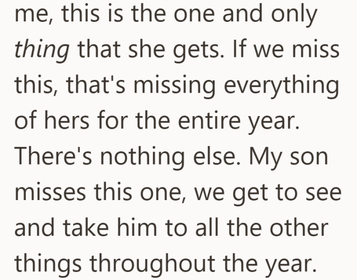 This is the conclusion he keeps coming back to. One missed weekend versus one missed year.