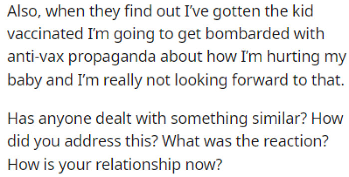 She's also not looking forward to being bombarded by anti-vax propaganda