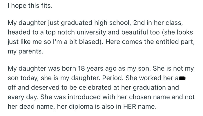 OP’s Trans Daughter Just Graduated from High School, but Not Everyone Seems Happy About Celebrating with Them