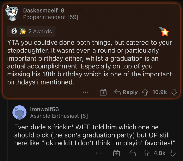 OP is obviously playing favorites.