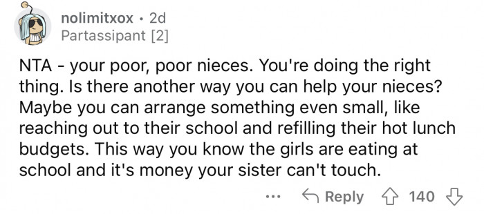 Op needs to figure out a way to help his nieces.
