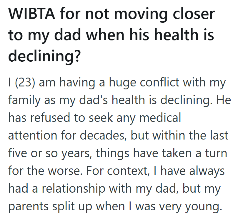 Her father’s health is failing, but his lifelong fear of doctors has made caring for him complicated — and heartbreaking.