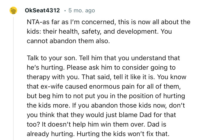 “As far as I’m concerned, this is now all about the kids: their health, safety, and development. You cannot abandon them also.“
