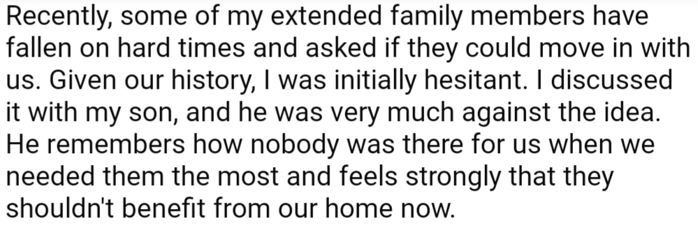 OP's Extended Family Members Asked to Move In Due to Hard Times, but OP Was Hesitant Given Their Complicated Past.