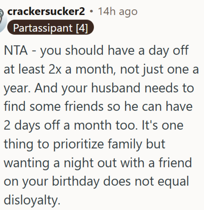A birthday night out with a friend is not a betrayal of marriage