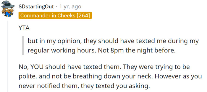 She should have texted them earlier on Monday