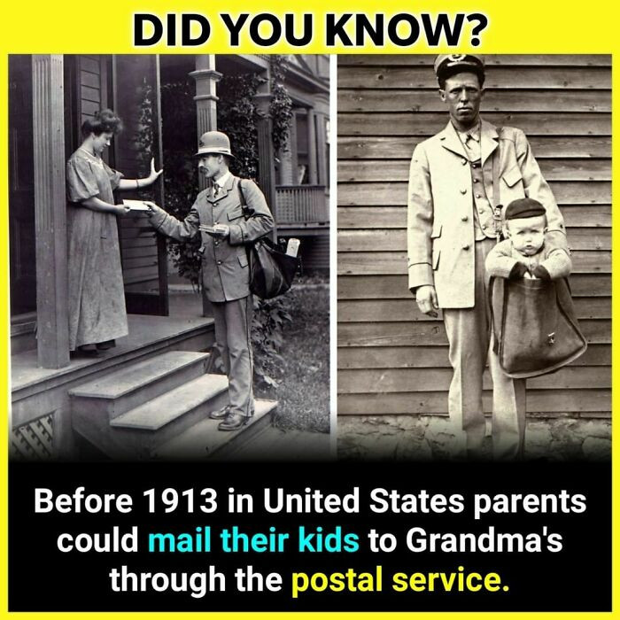 28. True, it was several times cheaper to send kids via mail than to buy a ticket for them. The children would ride in the railroad postal car.