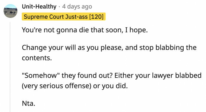 OP can change her will as many times as she pleases, but how did the parents find out in the first place?