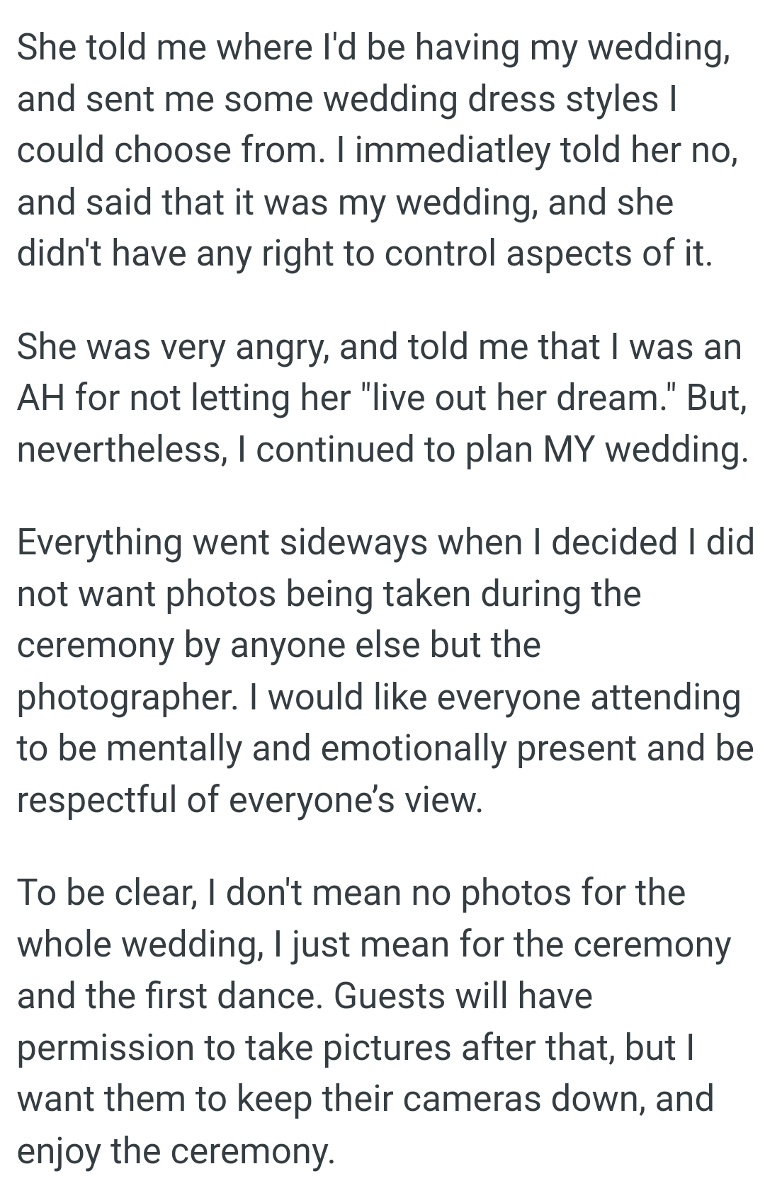 She told the OP that she was an AH for not letting her 