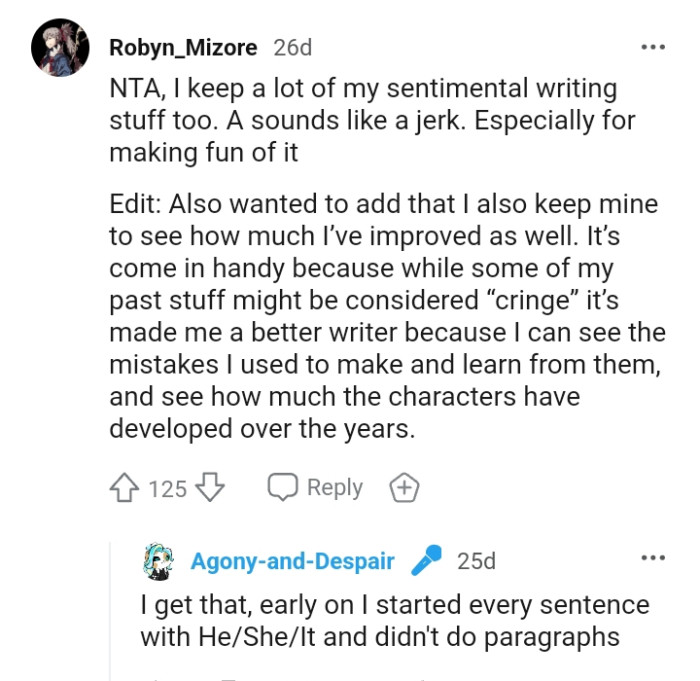 This Redditor keeps a lot of sentimental writing stuff too
