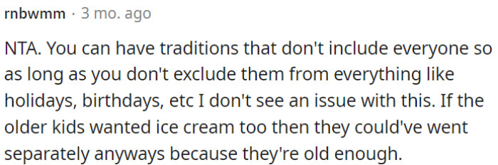 Older kids could have chosen to have ice cream separately.