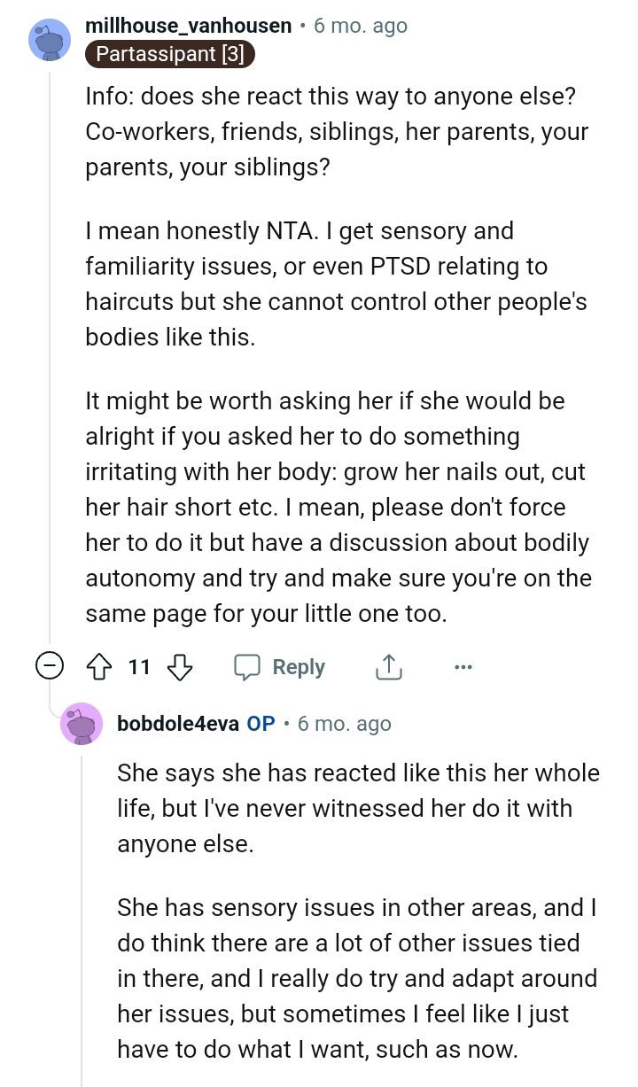 This Redditor gets sensory and familiarity issues