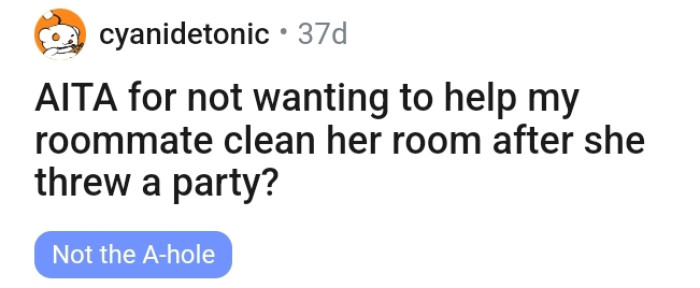 Is the OP an AH for refusing to help clean up her space?