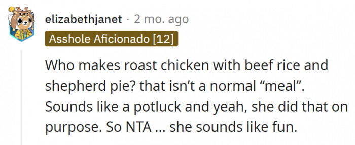 13. Just by her menu, it seems that she was really building up her drama moment