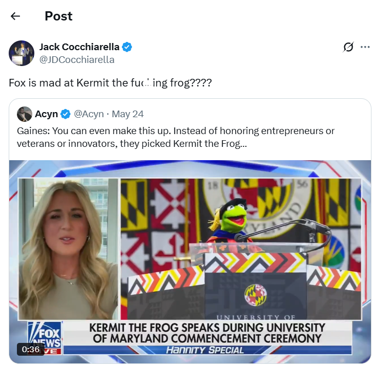 “As you prepare to take this big leap into real life, here’s a little advice, if you’re willing to listen to a frog,” he said during his speech.