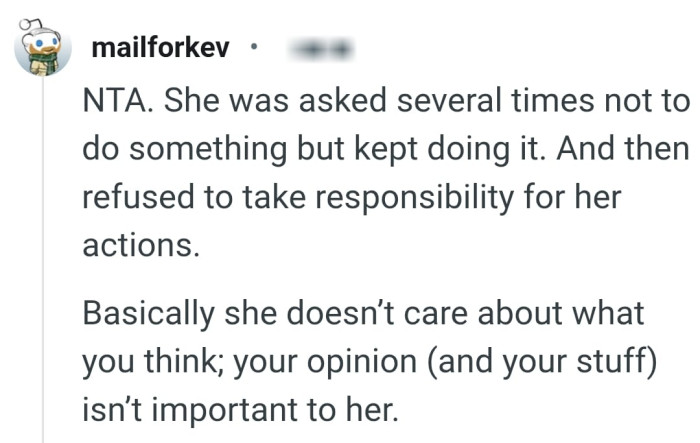 She doesn't care about what the OP thinks