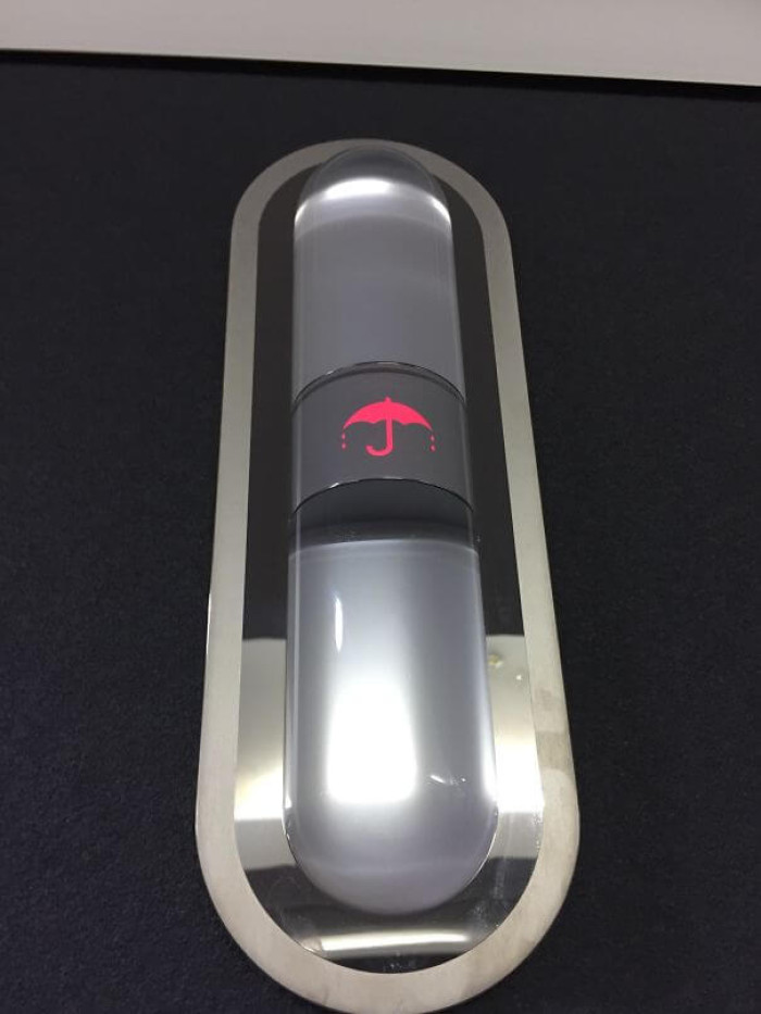 14. The elevators in this Osaka office building have an umbrella sign that lights up if it’s raining outside.