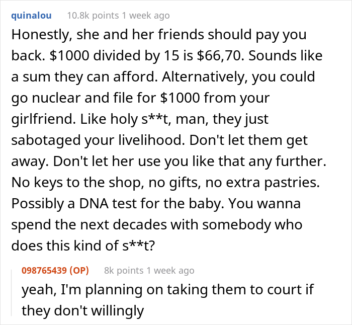 Here's how the Reddit community reacted to u/098765439's situation: