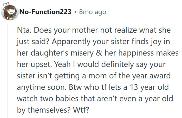 The internet’s collective jaw dropped at “13-year-old babysitting two infants”—and they didn’t hold back about it.