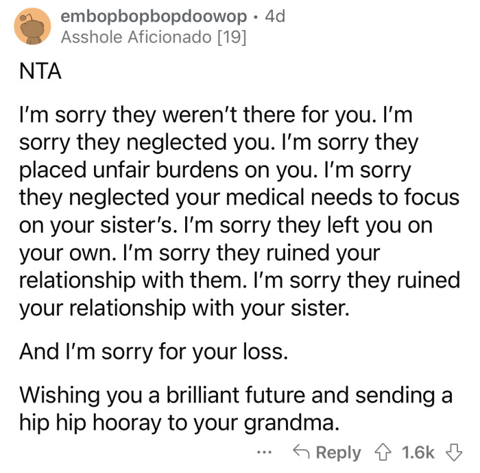 Op's grandma is a hero for saving her from her parents.