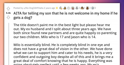 Mother Opposed to Her Blind Son Getting a Guide Dog Because She's a "Clean Freak" and Hates Dogs