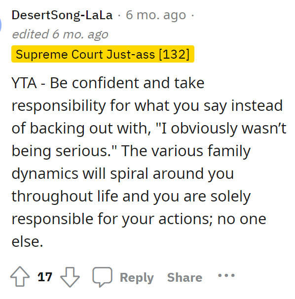 Maybe she should have prefaced what she said with that instead of telling her as if it were real advice.