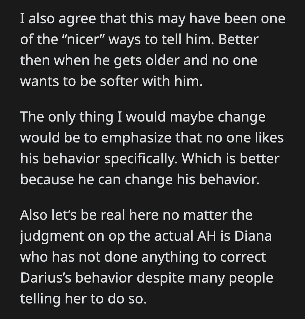 They did agree on one point. Diana is responsible for how her son is treating others.
