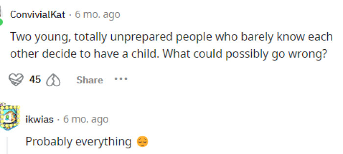 People weren't as supportive in the comments, and it may be important to be straightforward about the potential problems and issues that could arise because of this.