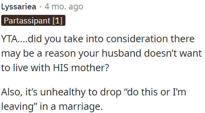 It's not healthy to threaten to leave in a marriage.