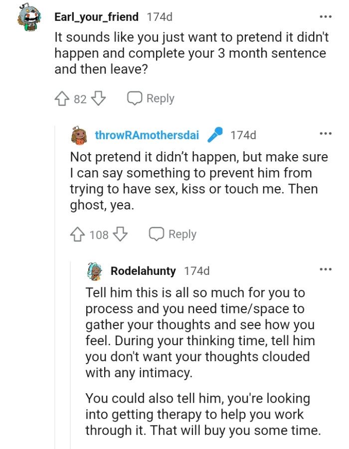 Telling him she doesn't want her thoughts clouded