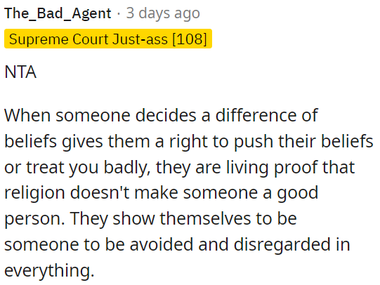 When people use differences in beliefs to justify mistreating others, it reveals that religion alone doesn't guarantee goodness.