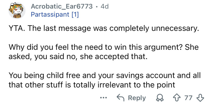 Your last message was unnecessary.