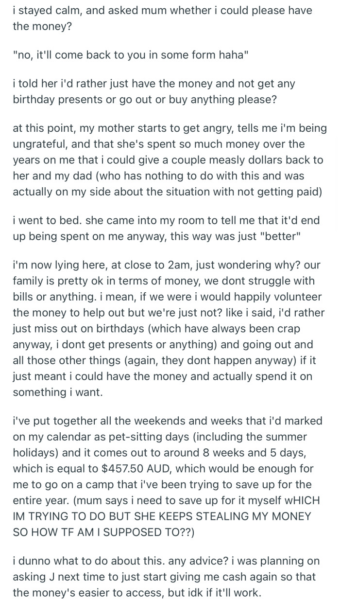 OP tried getting the money from their mom to no avail