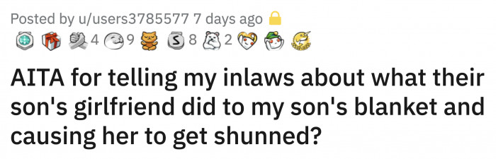 Her son took the blanket with him when he went to his father's house