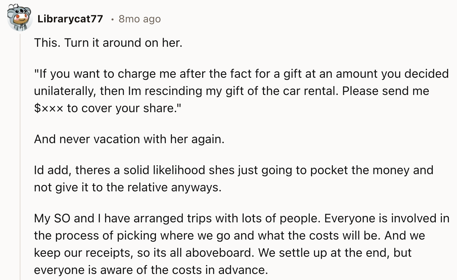 Ongoing Disagreement Over Unexpected Expenses Threatens Friendship