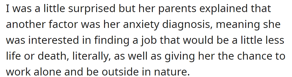 Her parents added it's partially due to her anxiety issues: