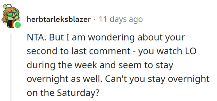 Weeknight superhero, Saturday night sleeper. Even heroes need a night off, and apparently, so do Saturday sitters.
