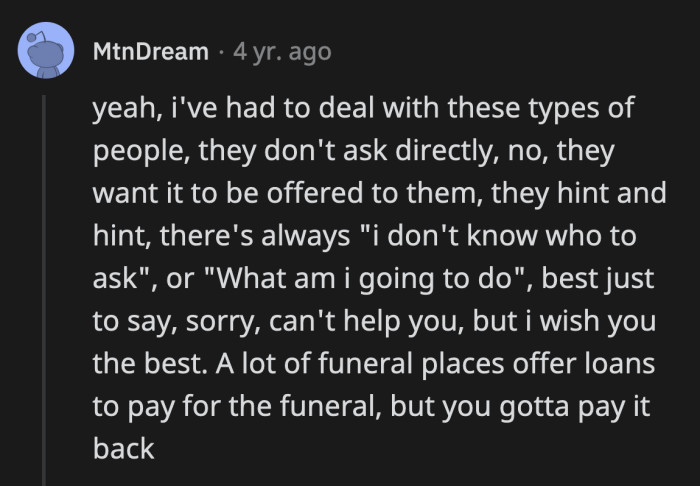 It is not OP's responsibility to shoulder the cost of a funeral for a friend's relative. Her own father didn't even demand that much from her or her siblings.