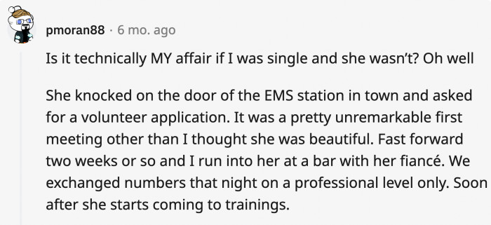 3. Yes, it is technically an affair and the level of justification in this story is astounding