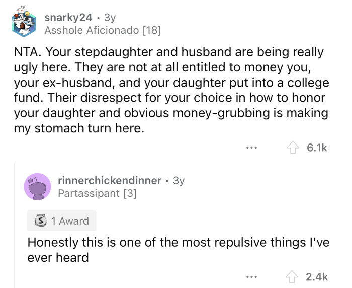 The husband and stepdaughter's behavior is truly repulsive.