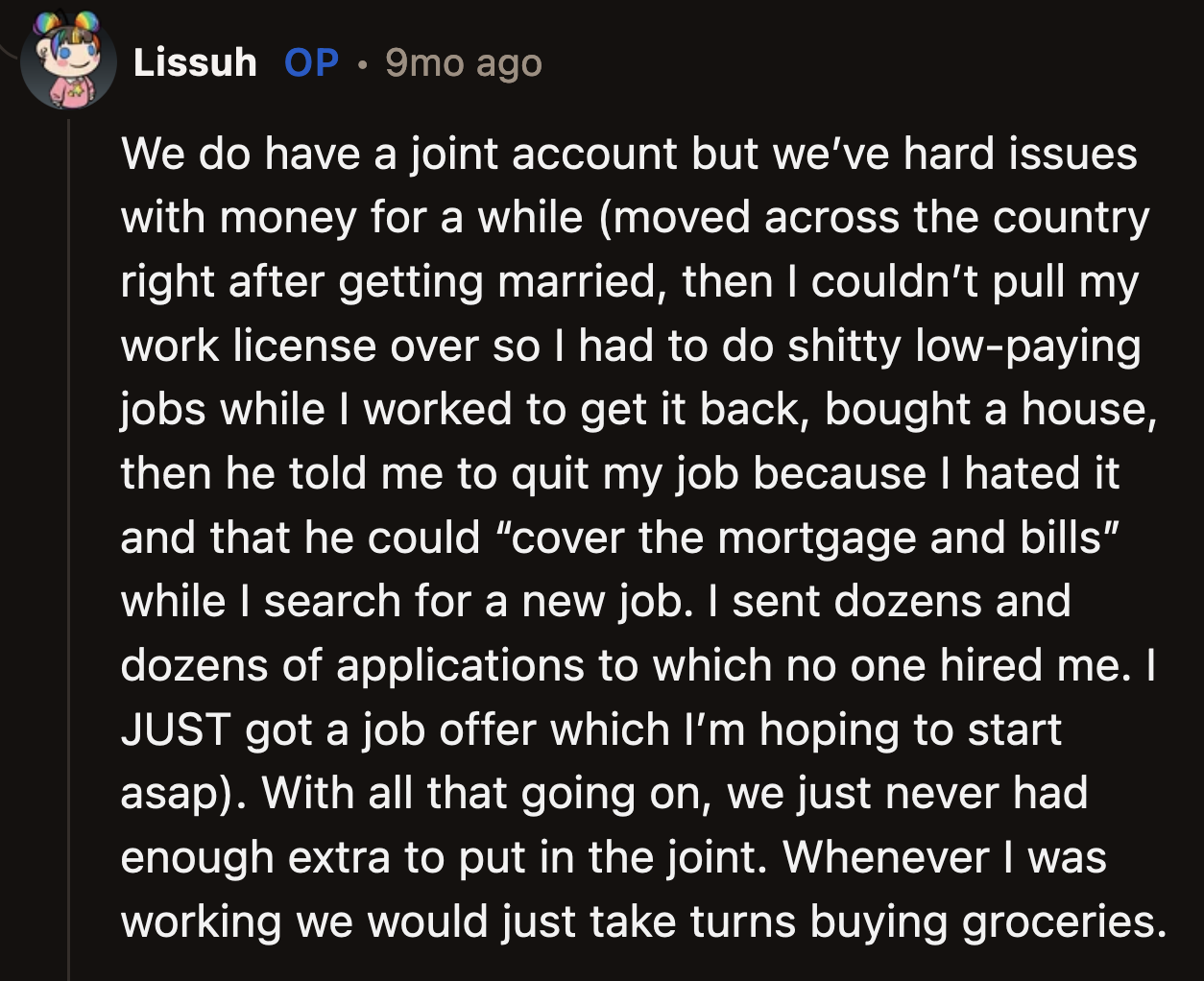 Do bills not include spontaneous grocery expenses deemed only necessary because he wanted to be a good colleague?