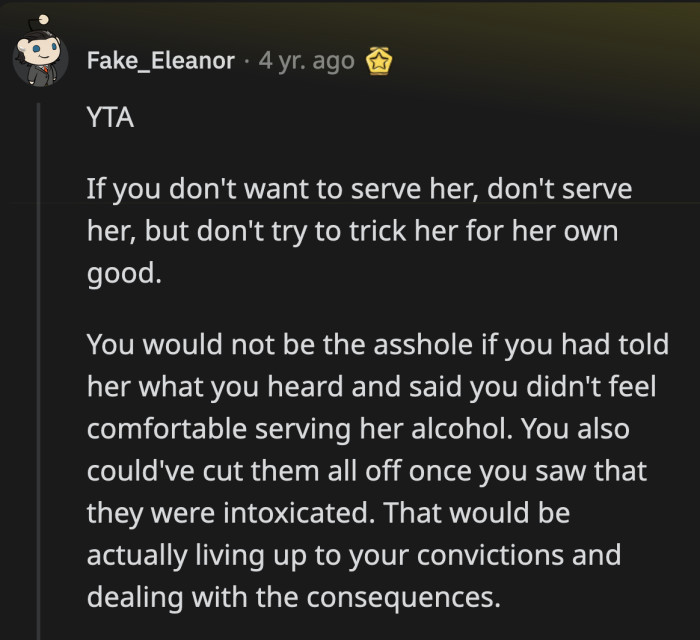 Instead, the OP went the sneaky route and is now grandstanding because they think they were morally right