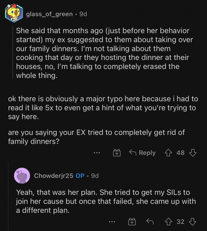 She tried to get rid of the whole thing for once.