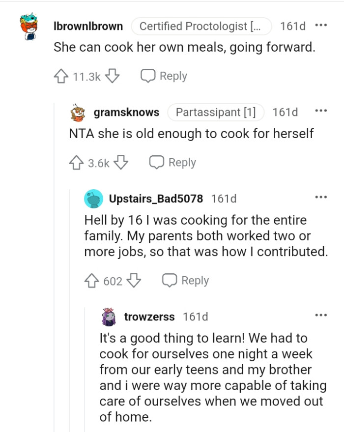 OP's daughter can go ahead and make her own meals.