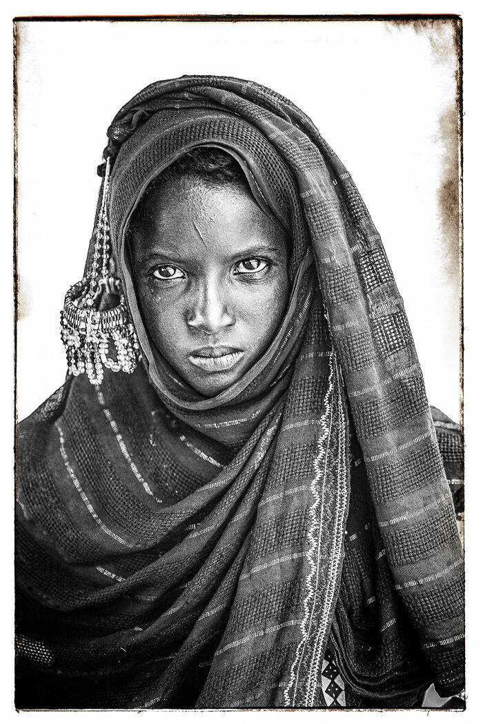 Young Fulani Beauty Draped In Shawl And Silver From The Series 'The Weight Of Presence' By Ingetje Tadros
