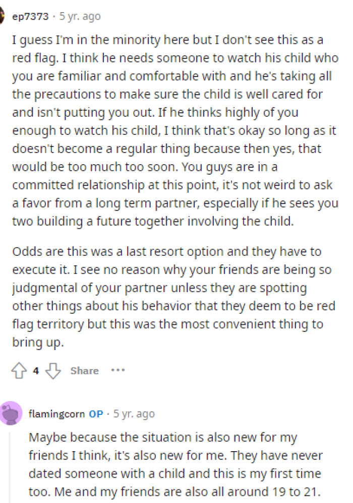 It seems that many people don't fully understand what it means to date a parent, and this is part of the deal, so it makes sense why he's asking her this.