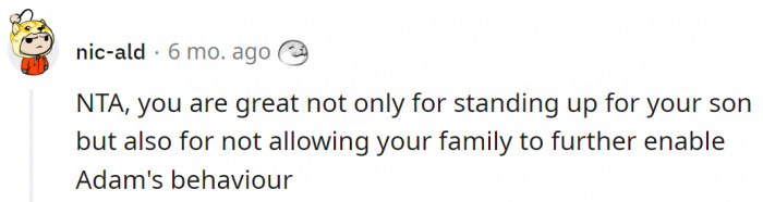 Parents standing up for their kids, even against family members